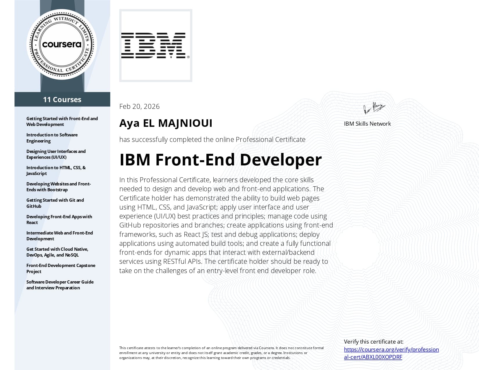 IBM Front-end Developer Professional Certificate